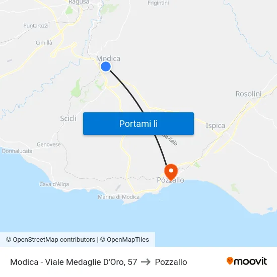 Modica - Viale Medaglie D'Oro, 57 to Pozzallo map