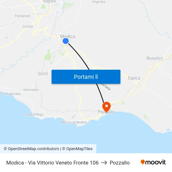 Modica - Via Vittorio Veneto Fronte 106 to Pozzallo map