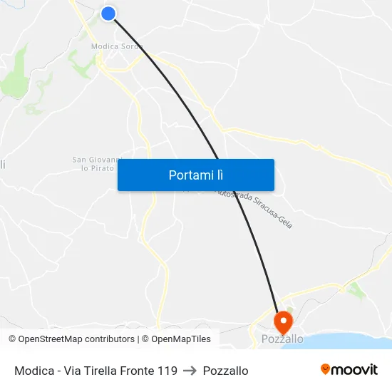 Modica - Via Tirella Fronte 119 to Pozzallo map