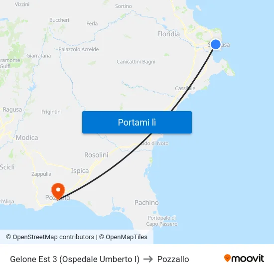 Gelone Est 3 (Ospedale Umberto I) to Pozzallo map