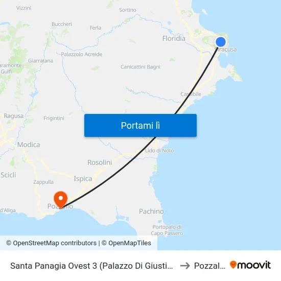 Santa Panagia Ovest 3 (Palazzo Di Giustizia) to Pozzallo map
