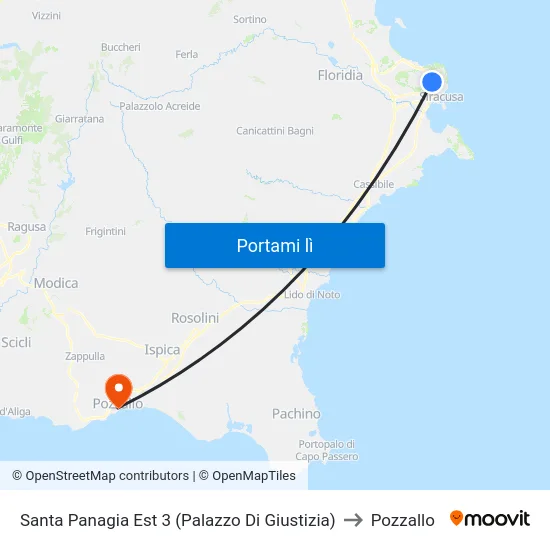 Santa Panagia Est 3 (Palazzo Di Giustizia) to Pozzallo map