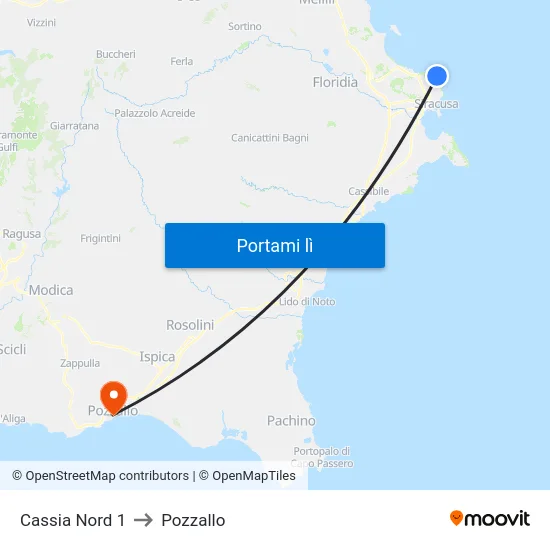 Cassia Nord 1 to Pozzallo map