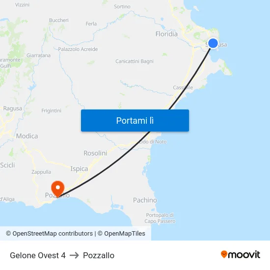 Gelone Ovest 4 to Pozzallo map