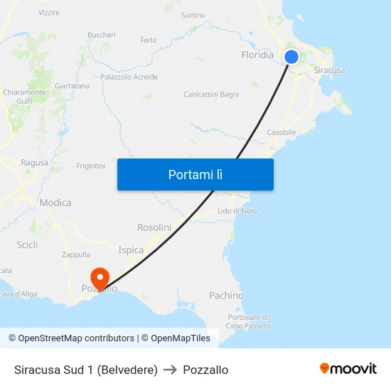 Siracusa Sud 1 (Belvedere) to Pozzallo map