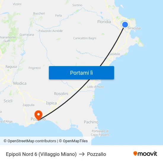 Epipoli Nord 6 (Villaggio Miano) to Pozzallo map