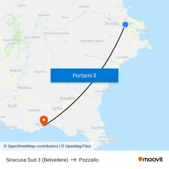 Siracusa Sud 3 (Belvedere) to Pozzallo map