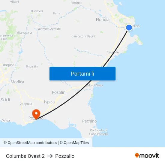 Columba Ovest 2 to Pozzallo map