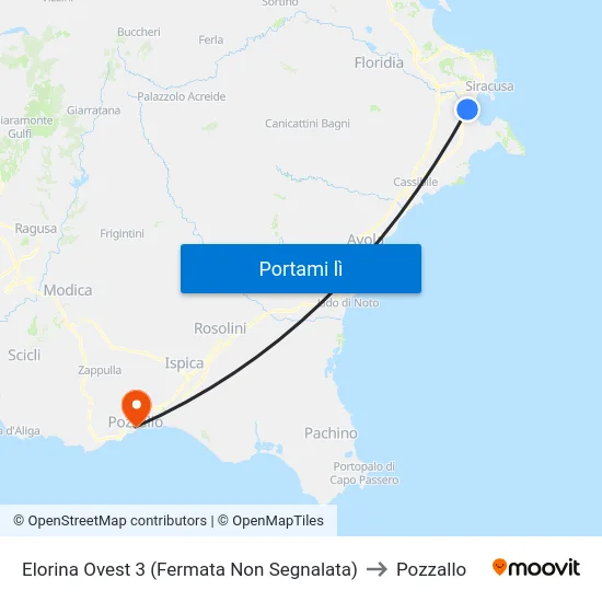 Elorina Ovest 3 (Fermata Non Segnalata) to Pozzallo map