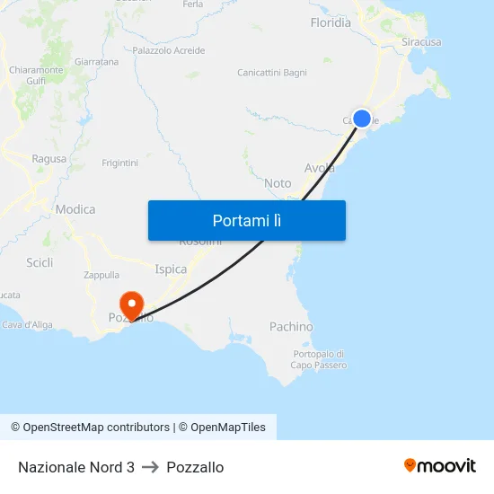 Nazionale Nord 3 to Pozzallo map