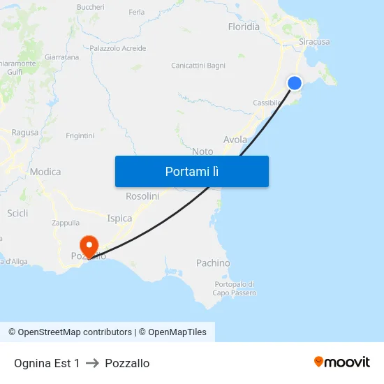 Ognina Est 1 to Pozzallo map