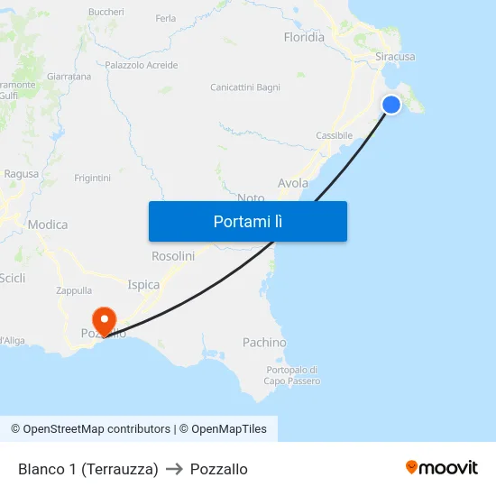 Blanco 1 (Terrauzza) to Pozzallo map