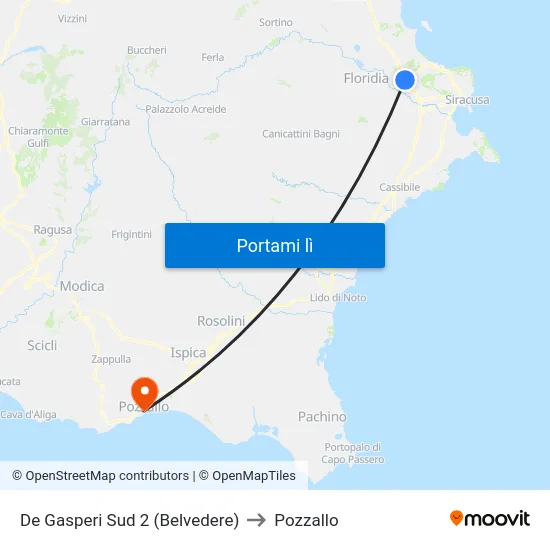 De Gasperi Sud 2 (Belvedere) to Pozzallo map
