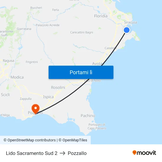Lido Sacramento Sud 2 to Pozzallo map