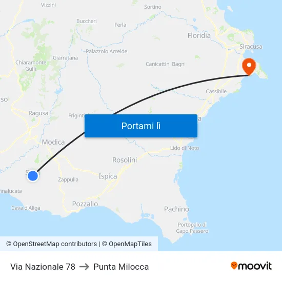 Via Nazionale 78 to Punta Milocca map