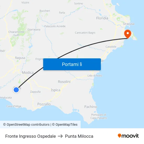 Fronte Ingresso Ospedale to Punta Milocca map