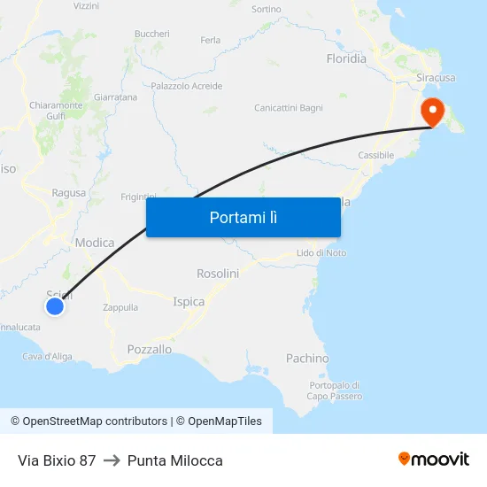 Via Bixio 87 to Punta Milocca map