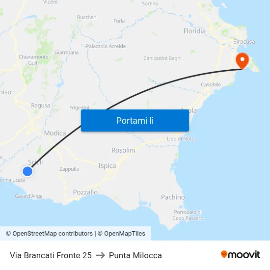 Via Brancati Fronte 25 to Punta Milocca map