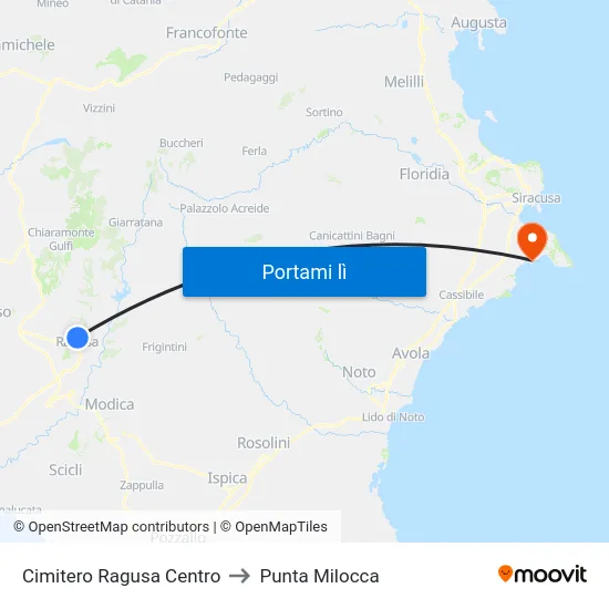 Cimitero Ragusa Centro to Punta Milocca map