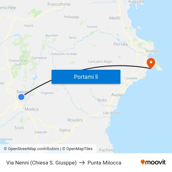 Via Nenni (Chiesa S. Giusppe) to Punta Milocca map