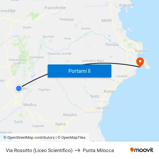 Via Rossitto (Liceo Scientifico) to Punta Milocca map