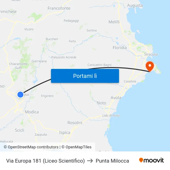 Via Europa 181 (Liceo Scientifico) to Punta Milocca map