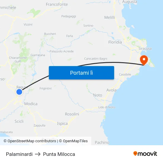 Palaminardi to Punta Milocca map