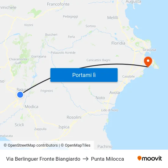 Via Berlinguer Fronte Biangiardo to Punta Milocca map