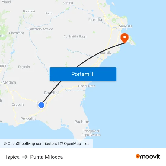 Ispica to Punta Milocca map