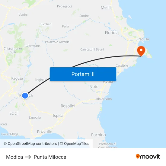Modica to Punta Milocca map