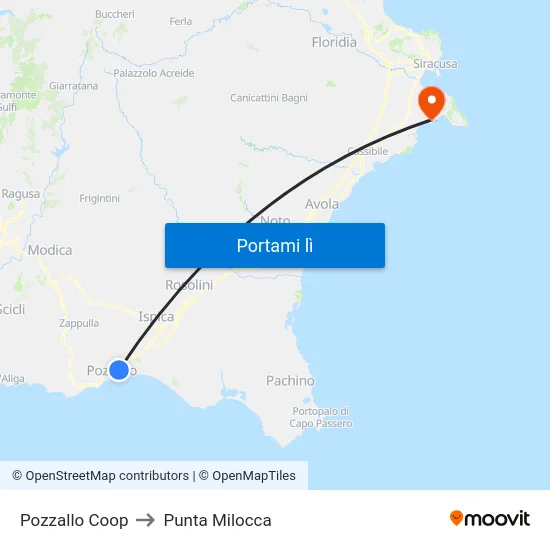 Pozzallo Coop to Punta Milocca map