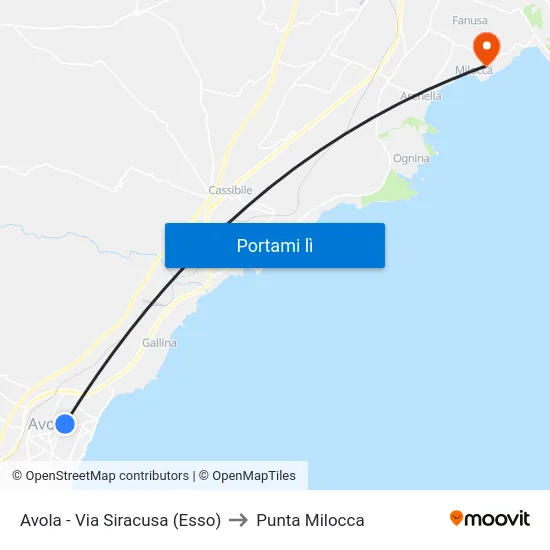 Avola - Via Siracusa (Esso) to Punta Milocca map