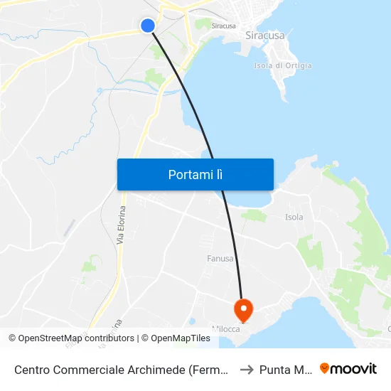 Centro Commerciale Archimede (Fermata Non Segnalata) to Punta Milocca map