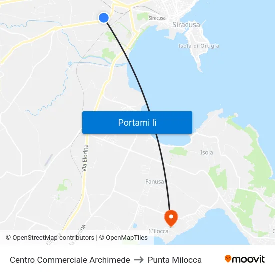 Centro Commerciale Archimede to Punta Milocca map