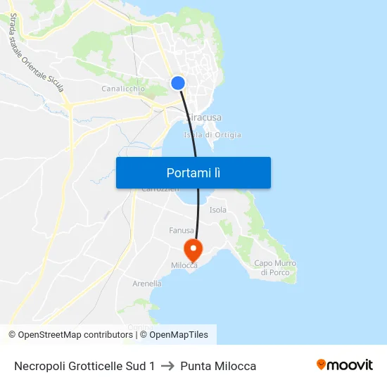 Necropoli Grotticelle Sud 1 to Punta Milocca map