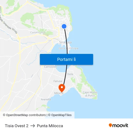 Tisia Ovest 2 to Punta Milocca map