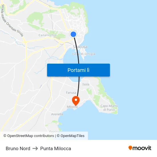 Bruno Nord to Punta Milocca map
