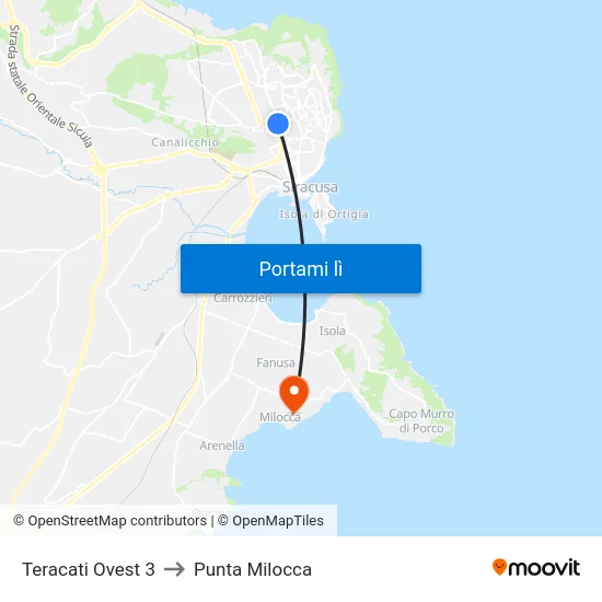 Teracati Ovest 3 to Punta Milocca map