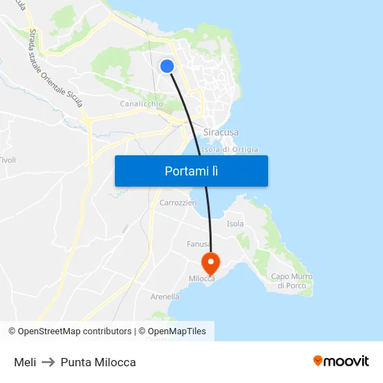 Meli to Punta Milocca map