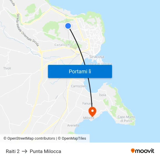Raiti 2 to Punta Milocca map