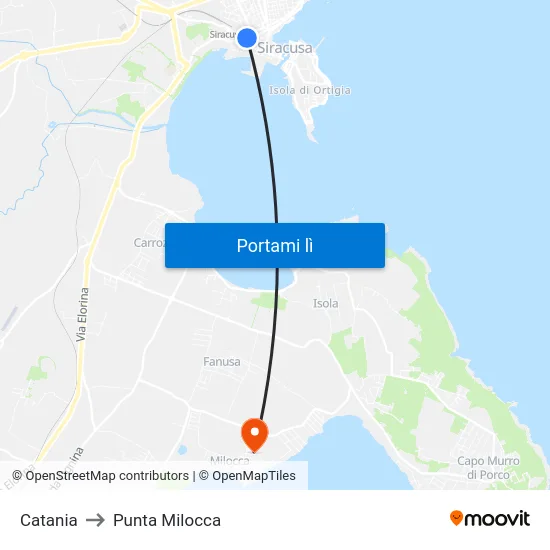 Catania to Punta Milocca map