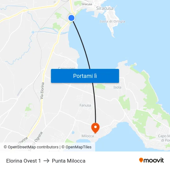 Elorina Ovest 1 to Punta Milocca map