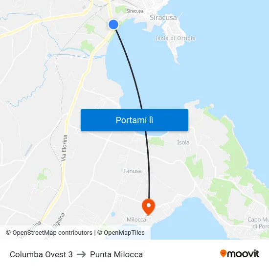 Columba Ovest 3 to Punta Milocca map
