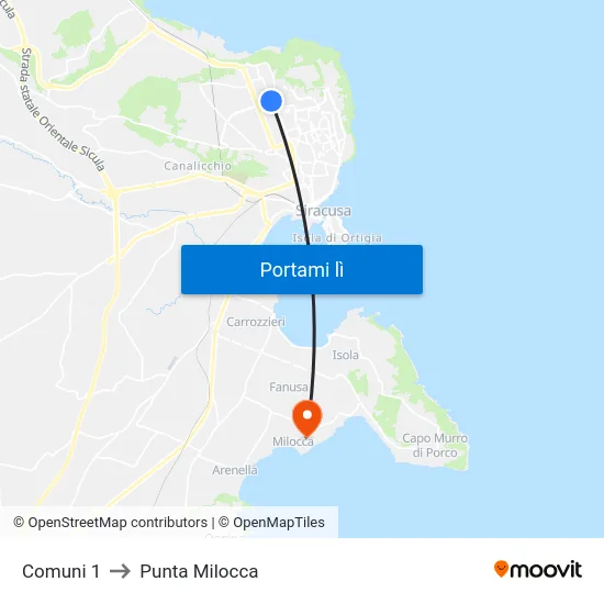 Comuni 1 to Punta Milocca map