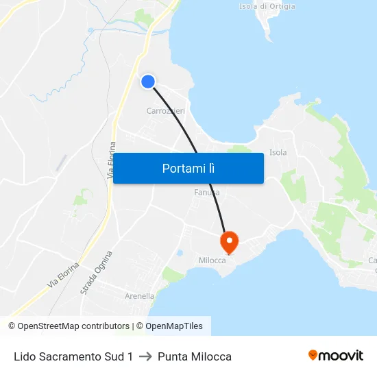 Lido Sacramento Sud 1 to Punta Milocca map