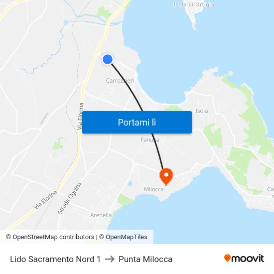 Lido Sacramento Nord 1 to Punta Milocca map