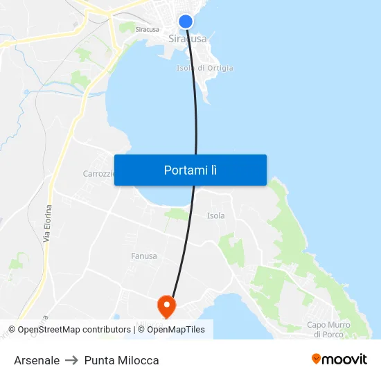 Arsenale to Punta Milocca map