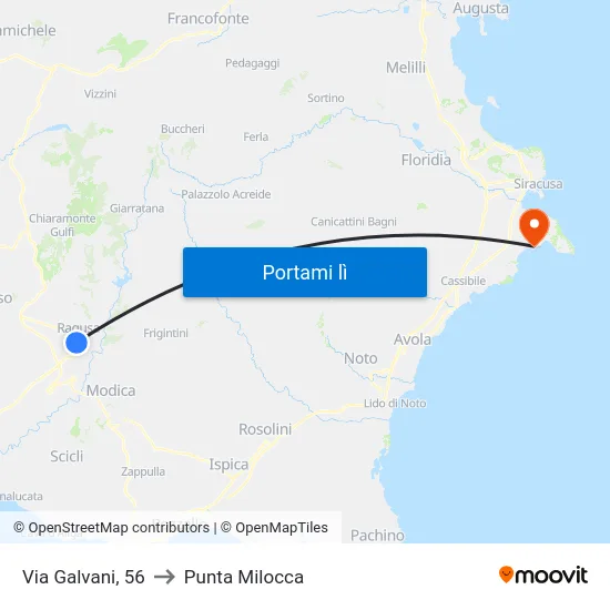 Via Galvani, 56 to Punta Milocca map