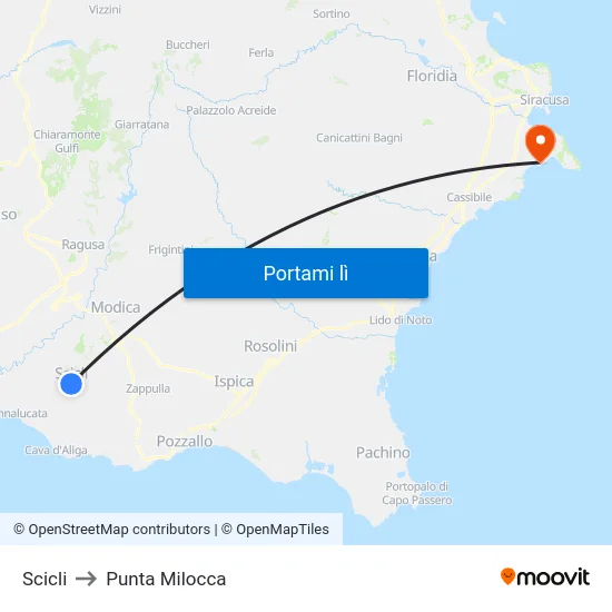 Scicli to Punta Milocca map