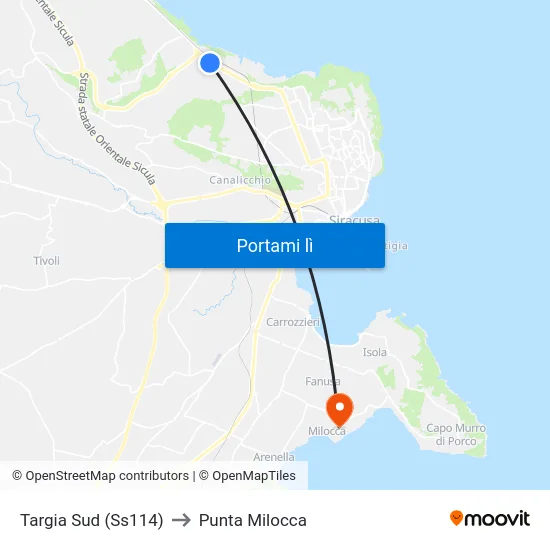 Targia Sud (Ss114) to Punta Milocca map